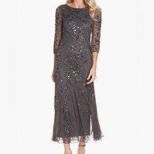 Pissaro Nights Beaded Formal Gown in Grey